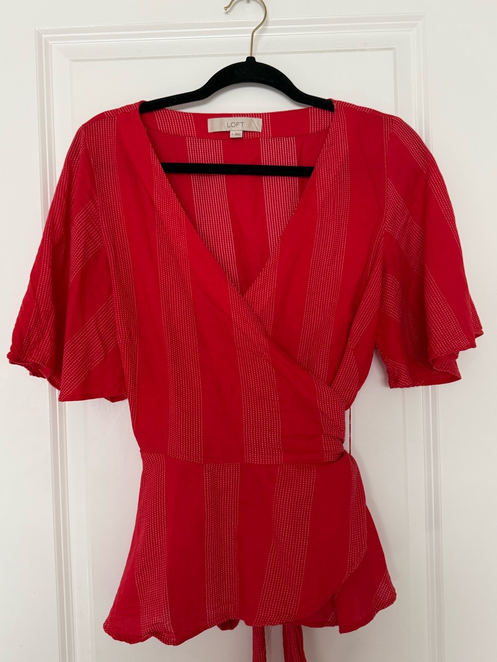 LOFT Bright Red Wrap Peplum Blouse